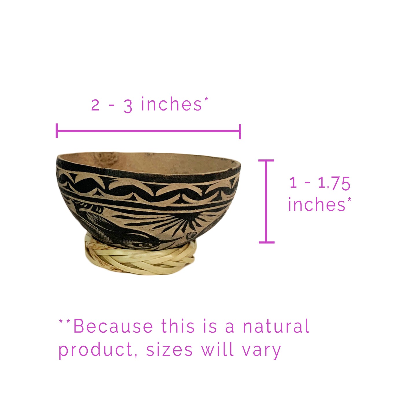 Mezcal Jicaras (Small, Shot Glass Size) - Holds 2-3 Ounces - Hand-carved from Mexico with Natural Fiber Base