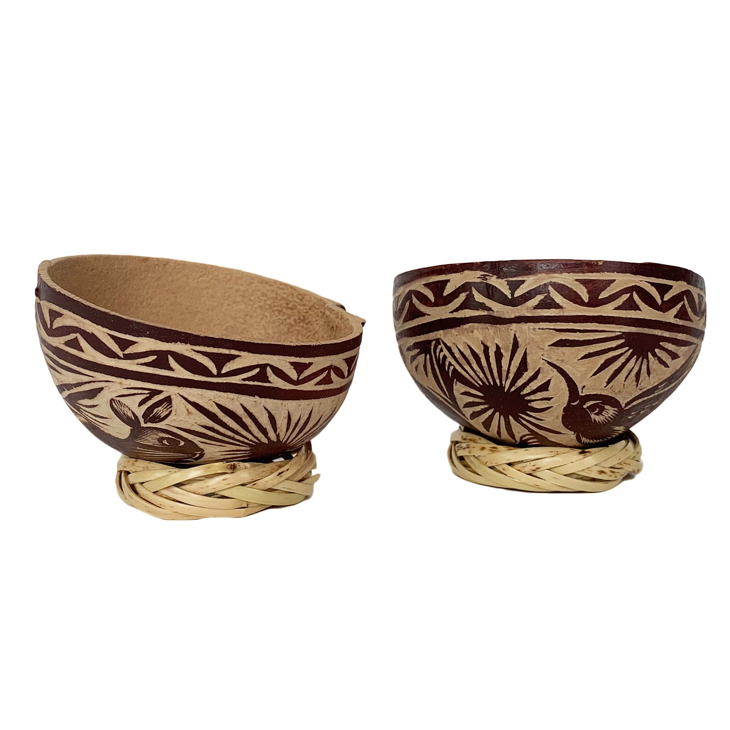 Mezcal Jicaras (Small, Shot Glass Size) - Holds 2-3 Ounces - Hand-carved from Mexico with Natural Fiber Base