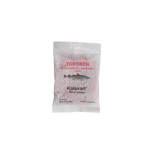 Kolsvart Caramelo de pescado sueco - Frambuesa + Grosella Negra (TORSKEN) 4.2 onzas