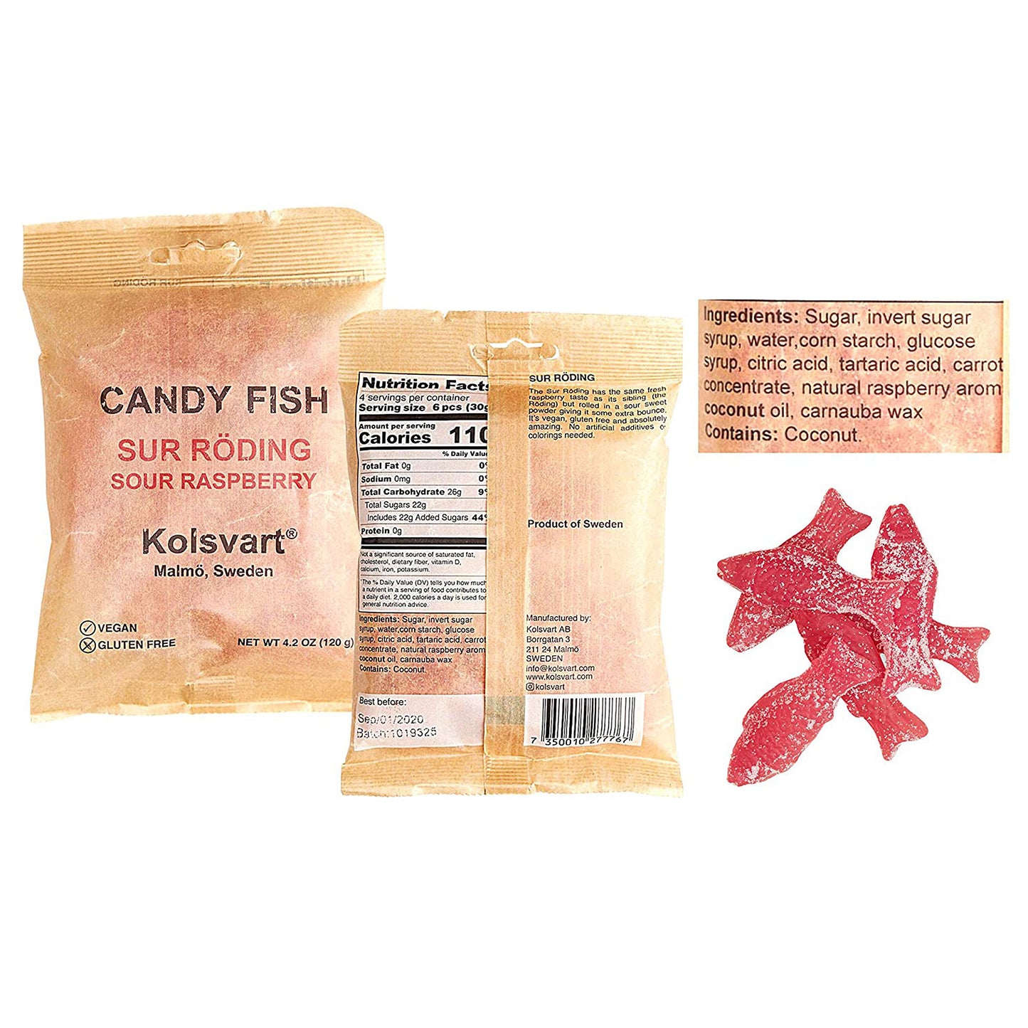Kolsvart Swedish Fish Candy Variety Pack - Raspberry, Blackcurrant & Raspberry, Sour Blueberry, Sour Raspberry, Elderflower (Pack of 5)