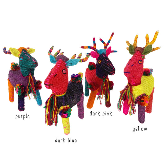 Juguete mexicano de reno de lana teñida natural para decoración navideña, habitación infantil, decoración de repisa o centro de mesa