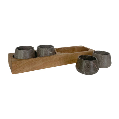 Copitas de Mezcal de Mármol con Base de Madera | Juego de vasos de chupito de piedra | Bandeja Shot Flight - Hecha a mano en México (Disponible con copas de mármol negro, gris o beige)