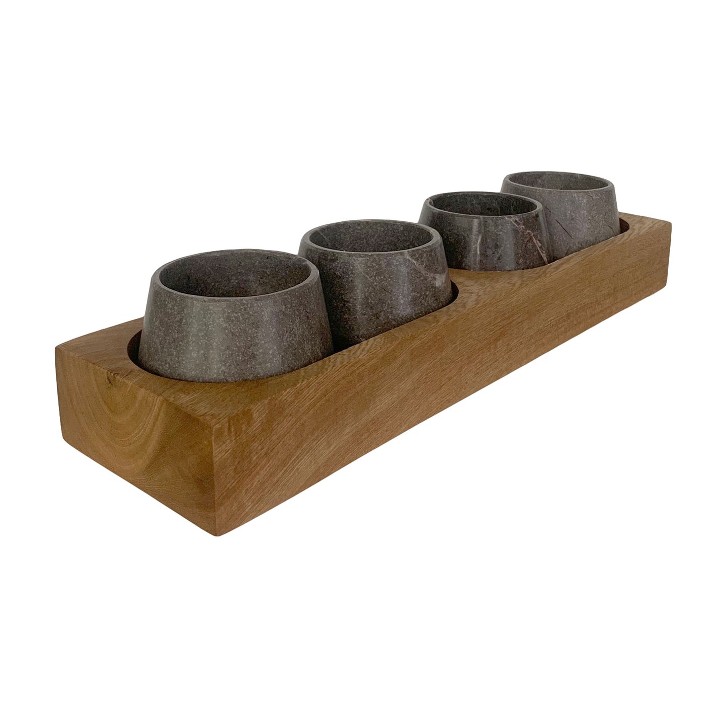 Copitas de Mezcal de Mármol con Base de Madera | Juego de vasos de chupito de piedra | Bandeja Shot Flight - Hecha a mano en México (Disponible con copas de mármol negro, gris o beige)