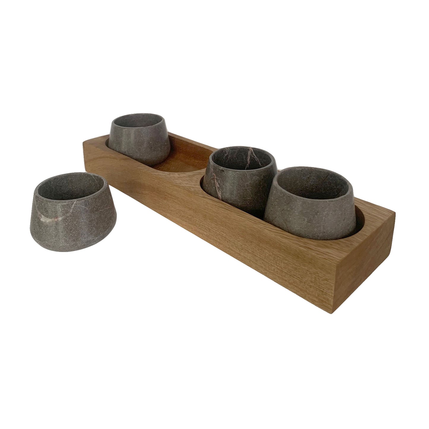 Copitas de Mezcal de Mármol con Base de Madera | Juego de vasos de chupito de piedra | Bandeja Shot Flight - Hecha a mano en México (Disponible con copas de mármol negro, gris o beige)