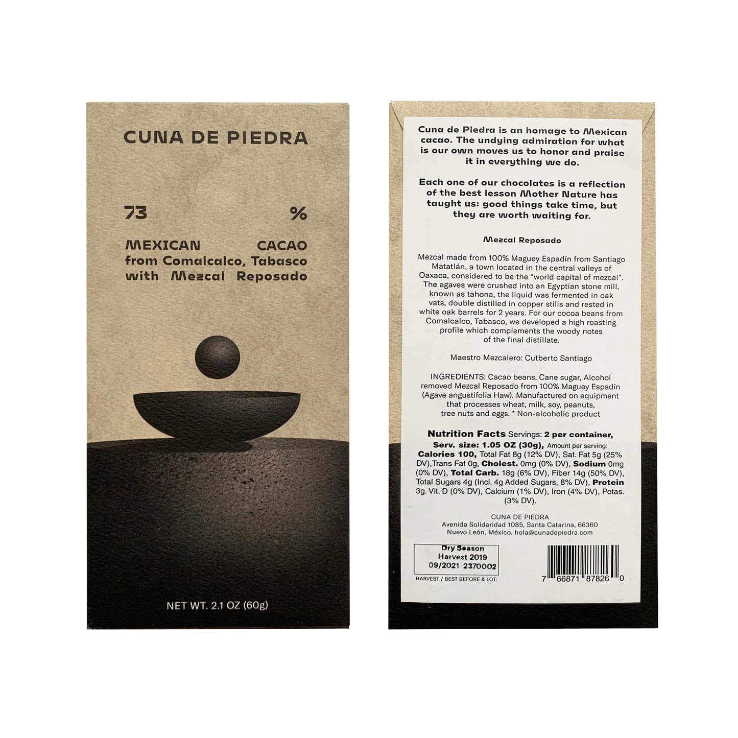 Cuna de Piedra 73% Mexican Dark Chocolate with Mezcal Reposado | Mexican Heirloom Cacao