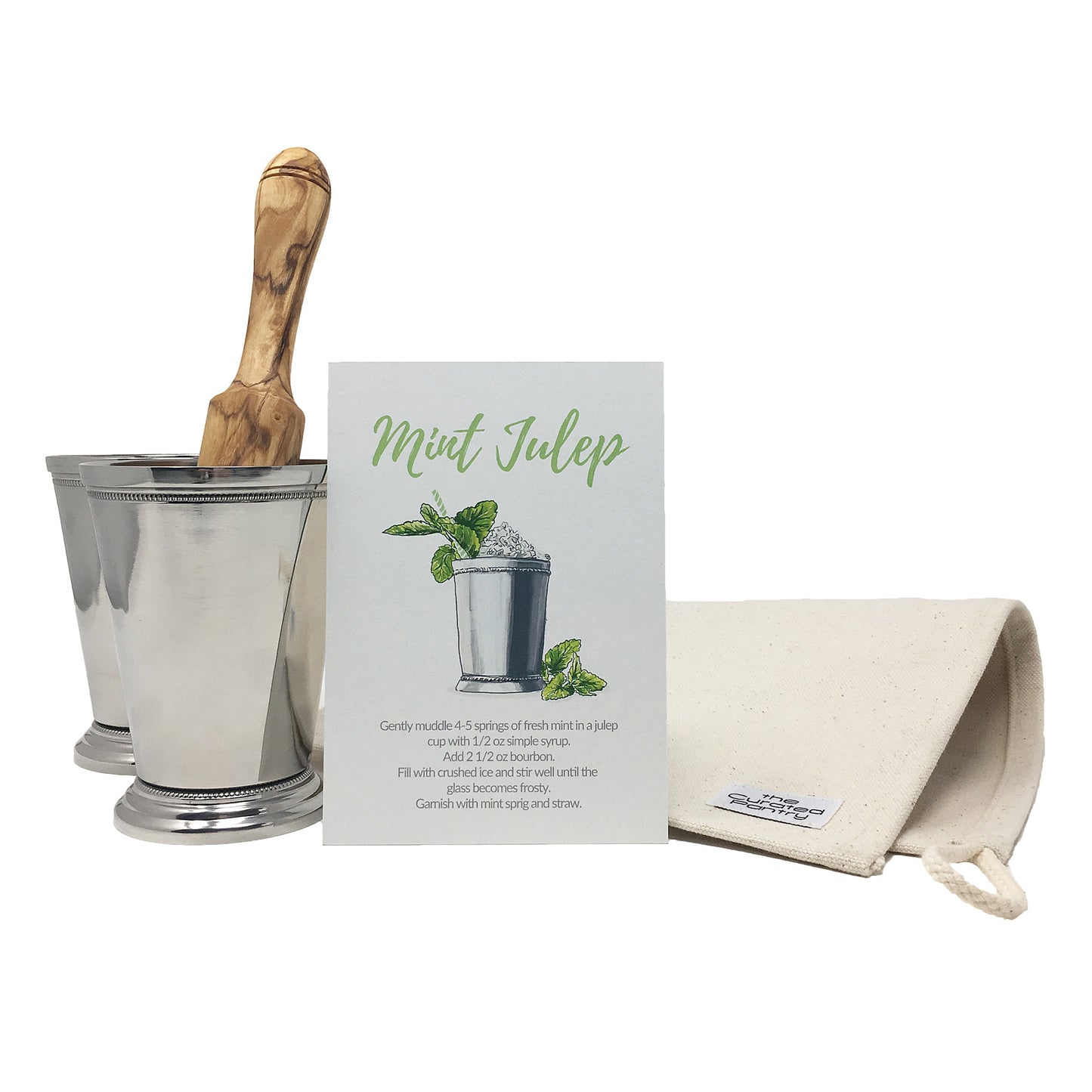Kit de herramientas Mint Julep Essentials: incluye tazas, bolsa Lewis para picar hielo + mortero