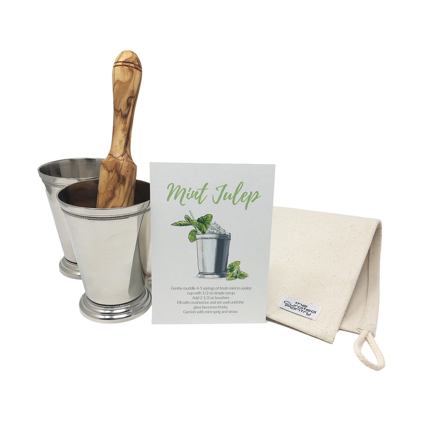 Mint Julep Essentials Tool Kit - Includes Mugs, Lewis Bag for Crushing Ice + Muddler