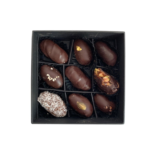 Dátiles Cubiertos de Chocolate Negro Mirzam (9 Piezas)