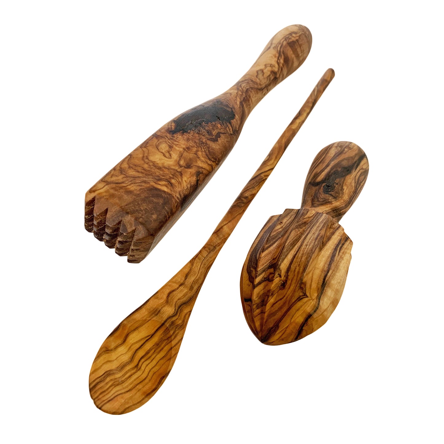 Olive wood Bar Tool Set - Includes Olive wood Muddler, Citrus Reamer  and Stirring Spoon (Set of 3)