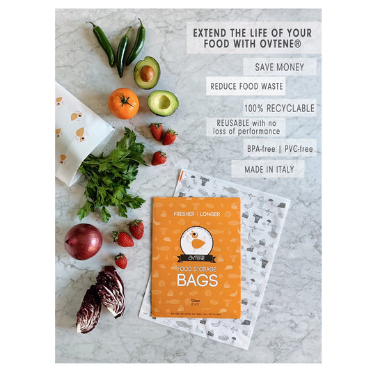 OVTENE Food Storage Bags for Cheese, Meat, and Produce - Keeps Food Fresher Longer (12 Large Bags 10”x15”)