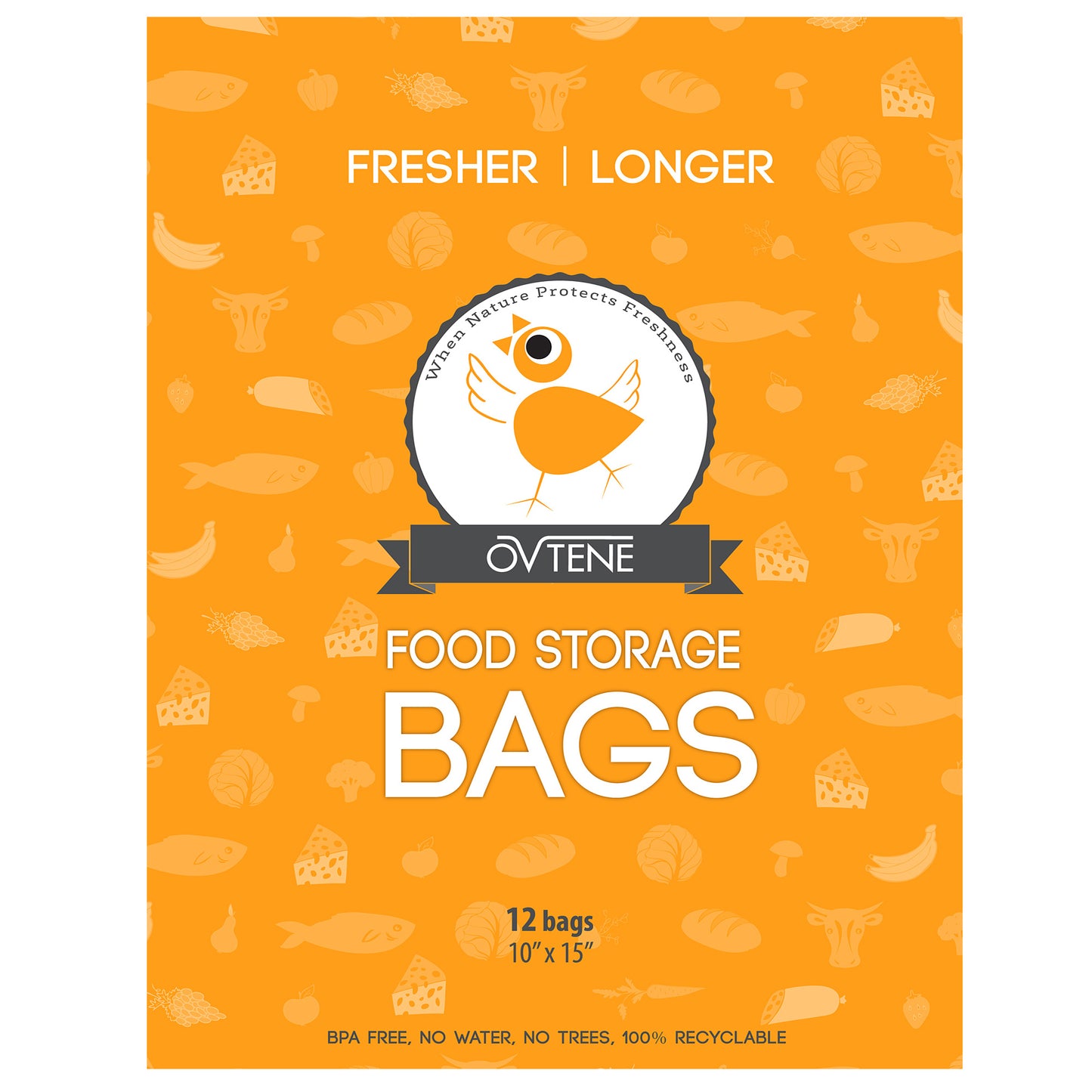 OVTENE Food Storage Bags for Cheese, Meat, and Produce - Keeps Food Fresher Longer (12 Large Bags 10”x15”)