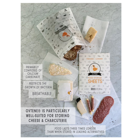 OVTENE Food Storage Sheets for Cheese, Meat, and Produce - Keeps Food Fresher (20 Sheets) Longer