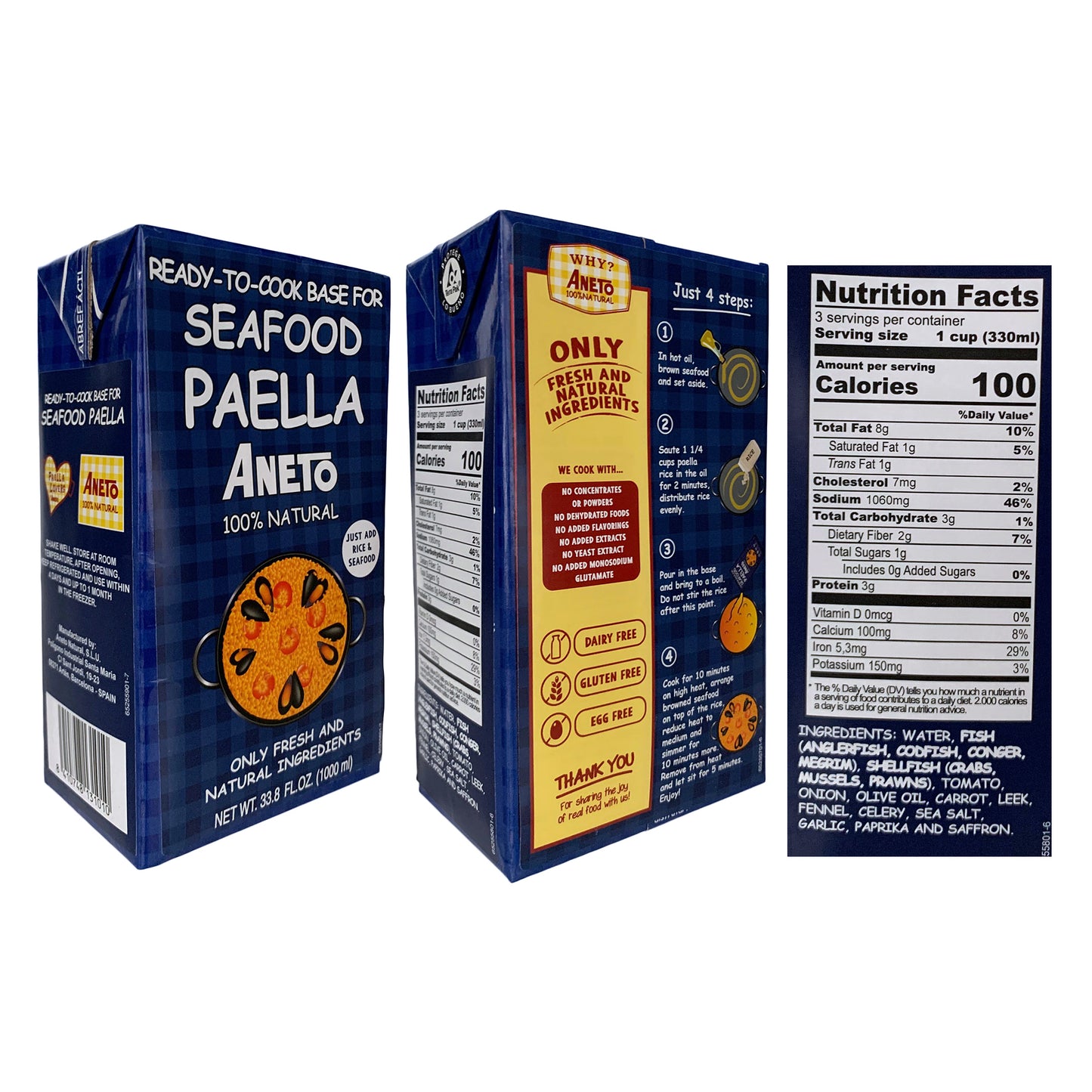Aneto Ready-to-Cook Base for Seafood Paella 33.8 Fl Oz (1000ml)