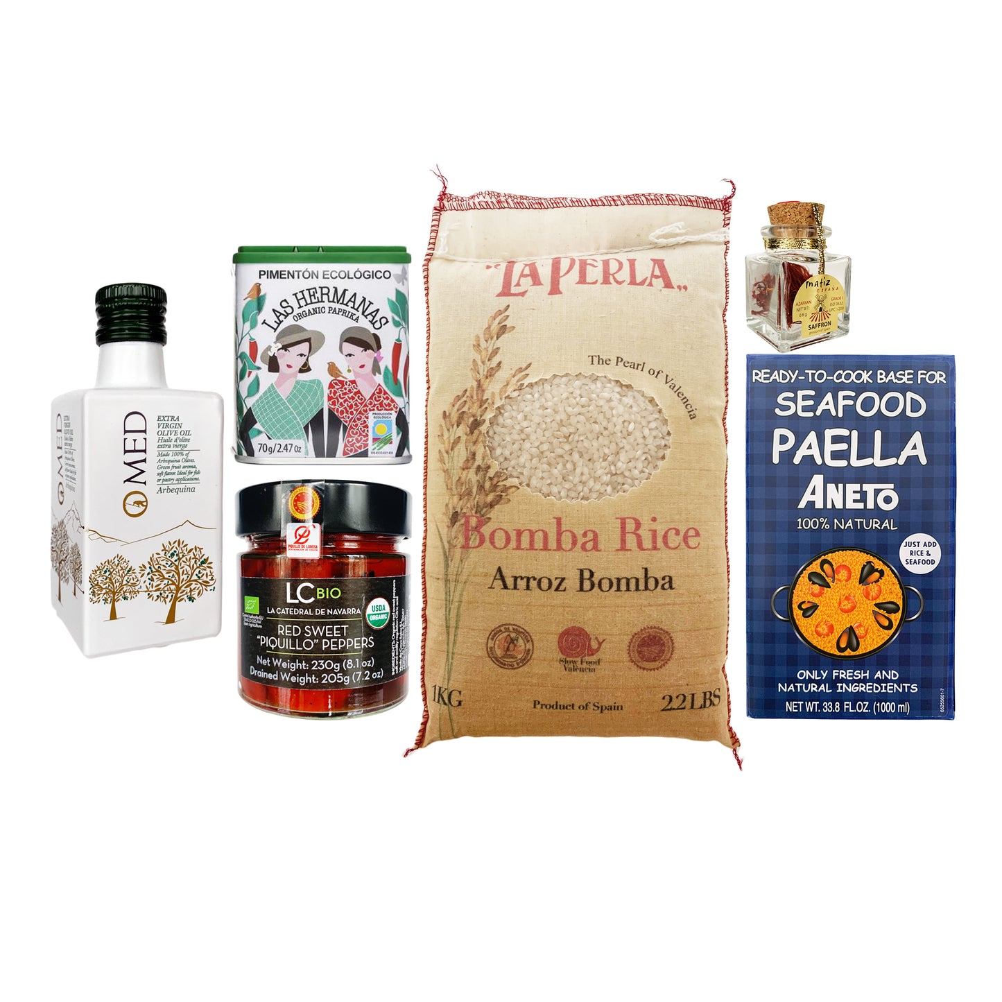 Kit de Paella con Sartén Esmaltada Negra (o Sartén Tradicional de Acero al Carbono) + Ingredientes Orgánicos Premium de España (7 Artículos)