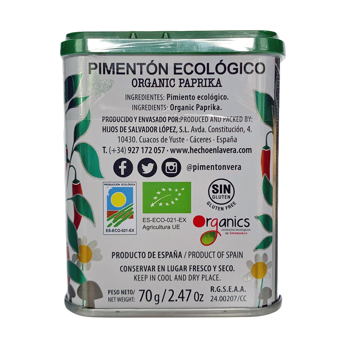 Pimentón Ahumado Dulce Orgánico Las Hermanas de España (Pimentón de la Vera- Dulce) 70g (2.47 Oz)