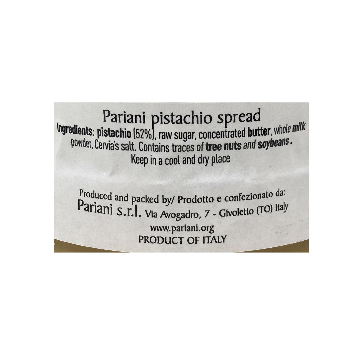PARIANI Crema dulce de pistacho siciliano para untar con 52 % de pistacho - 100 g (3,53 oz) 