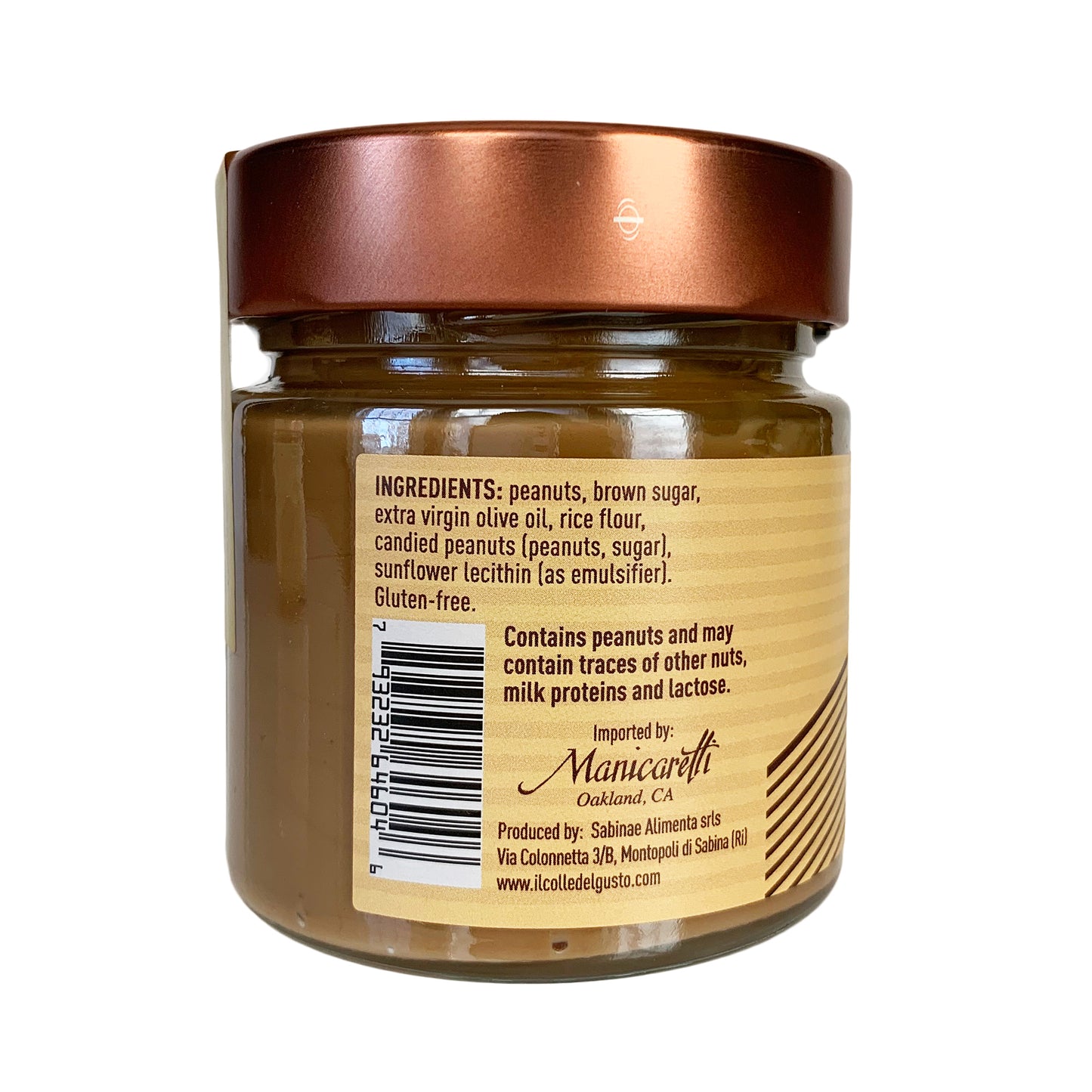 Il Colle del Gusto Sweet and Crunchy Peanut Butter Spread (Arachidella) with Extra Virgin Olive Oil 8.8 Ounce