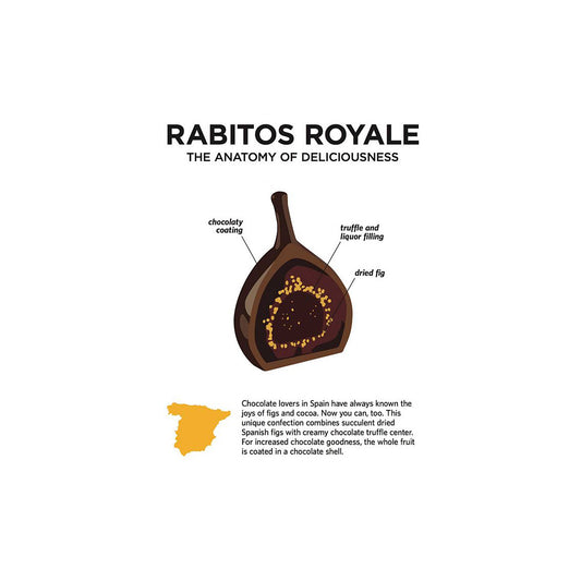 Rabitos Royale - 30 higos secos envueltos individualmente en chocolate
