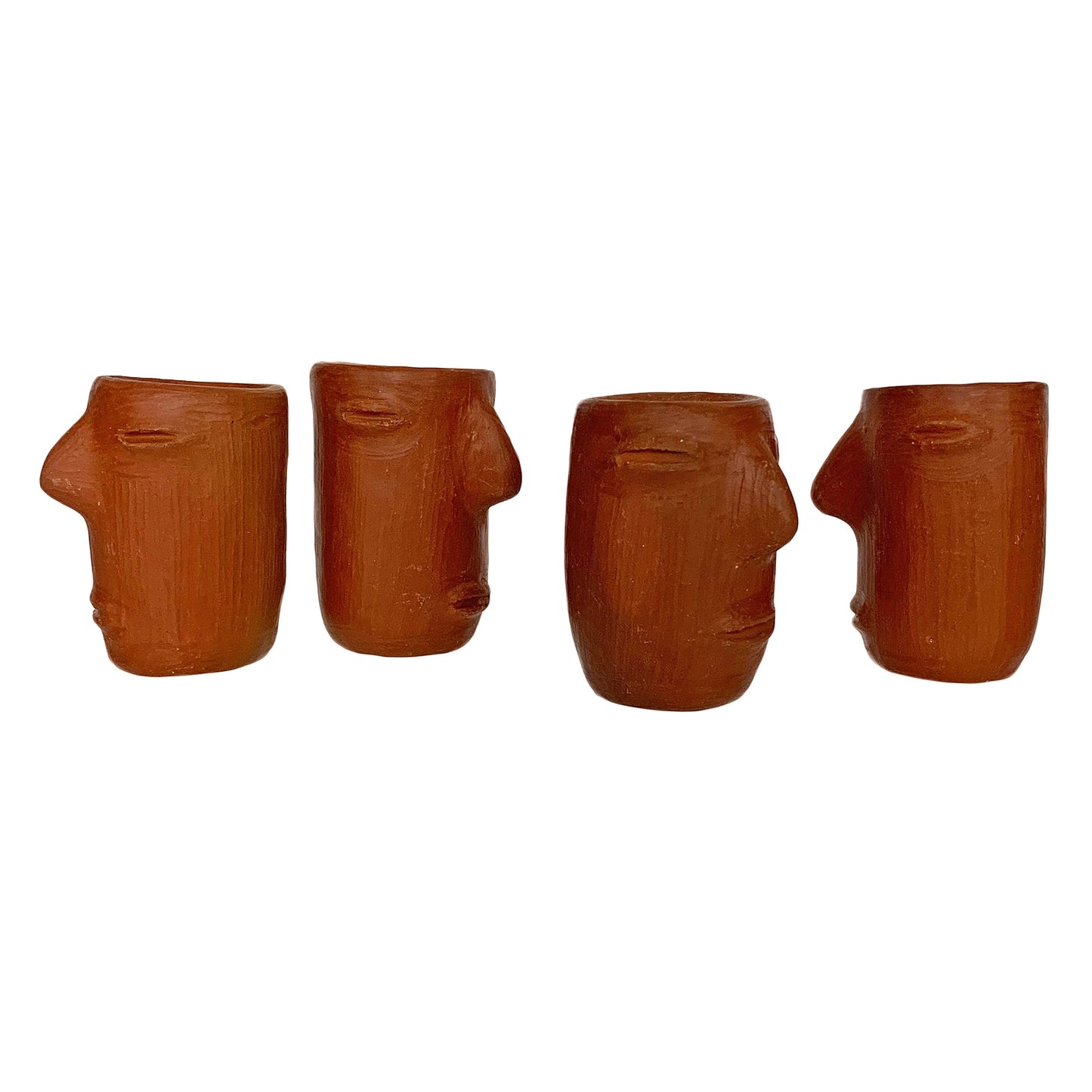 Red Clay Mezcal Shot Glasses with Faces | Mezcal Copitas - Handmade in Oaxaca, Mexico