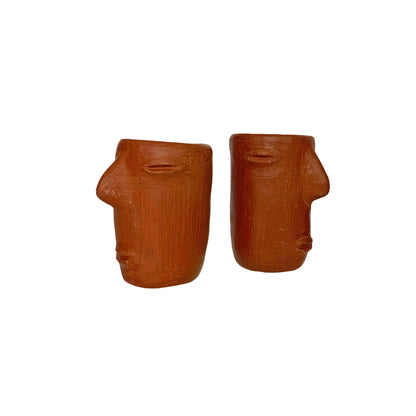 Red Clay Mezcal Shot Glasses with Faces | Mezcal Copitas - Handmade in Oaxaca, Mexico
