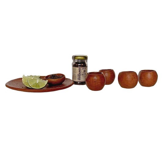 Oaxacan Red Clay Mezcal Copitas Tasting Set with or without Sal de Gusano (Agave Worm Salt)