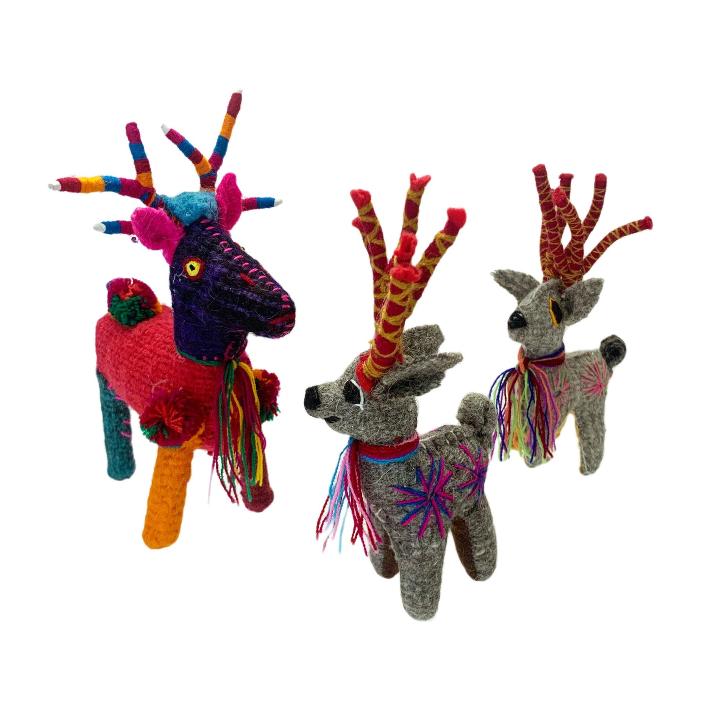 Mexican Natural Dyed Wool Reindeer Toy for Christmas Decoration, Children's Room, Mantel Decor or Table Centerpiece