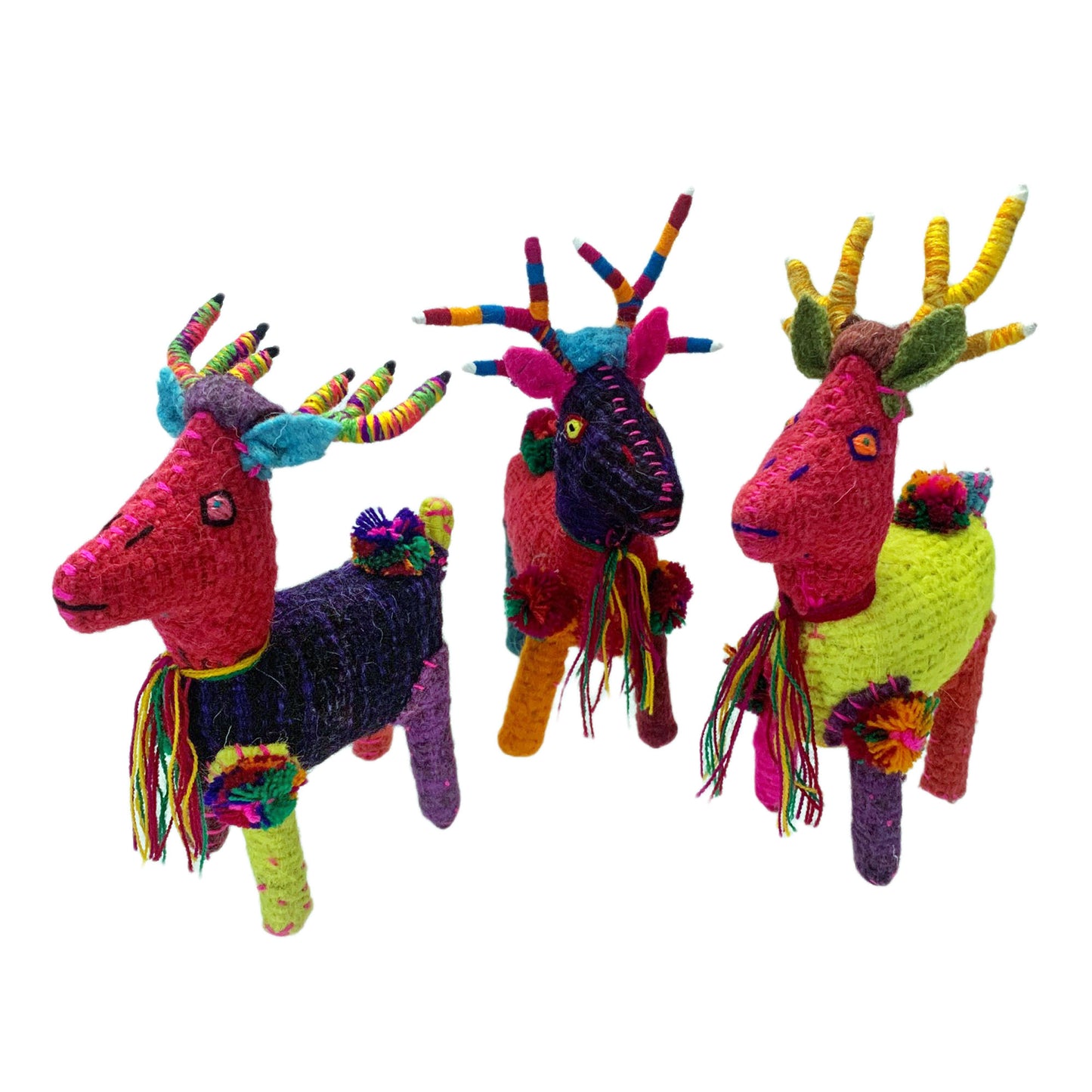 Mexican Natural Dyed Wool Reindeer Toy for Christmas Decoration, Children's Room, Mantel Decor or Table Centerpiece