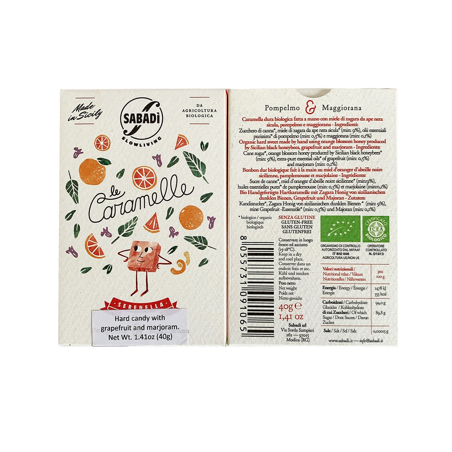 Sabadi Organic Italian Hard Candy with Grapefruit & Marjoram 1.14 oz