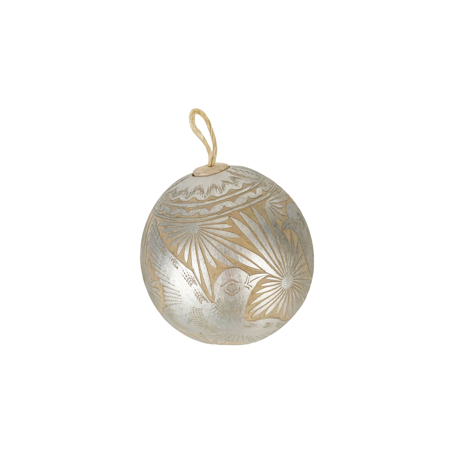 Hand Carved Jicara Gourd Ornaments from Mexico in Silver, White and Gold