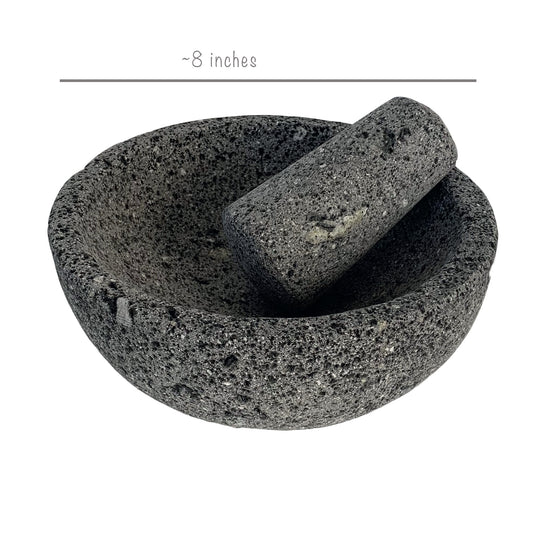 Tazón de molcajete mexicano pequeño (8 pulgadas) | Piedra 100% Volcánica Tallada a Mano | Molcajete Mexicano de Piedra Volcánica