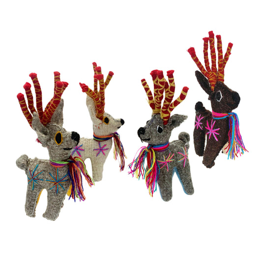 Juguete mexicano de reno de lana teñida natural para decoración navideña, habitación infantil, decoración de repisa o centro de mesa
