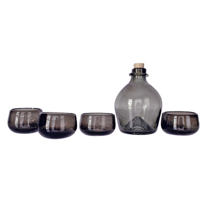 Handblown Glass Waspcatcher Bottle Set for Mezcal or Tequila | Includes 4 mezcal copitas | Handmade in Mexico | Handmade in Mexico (Available in Clear, Smoke + Amber)