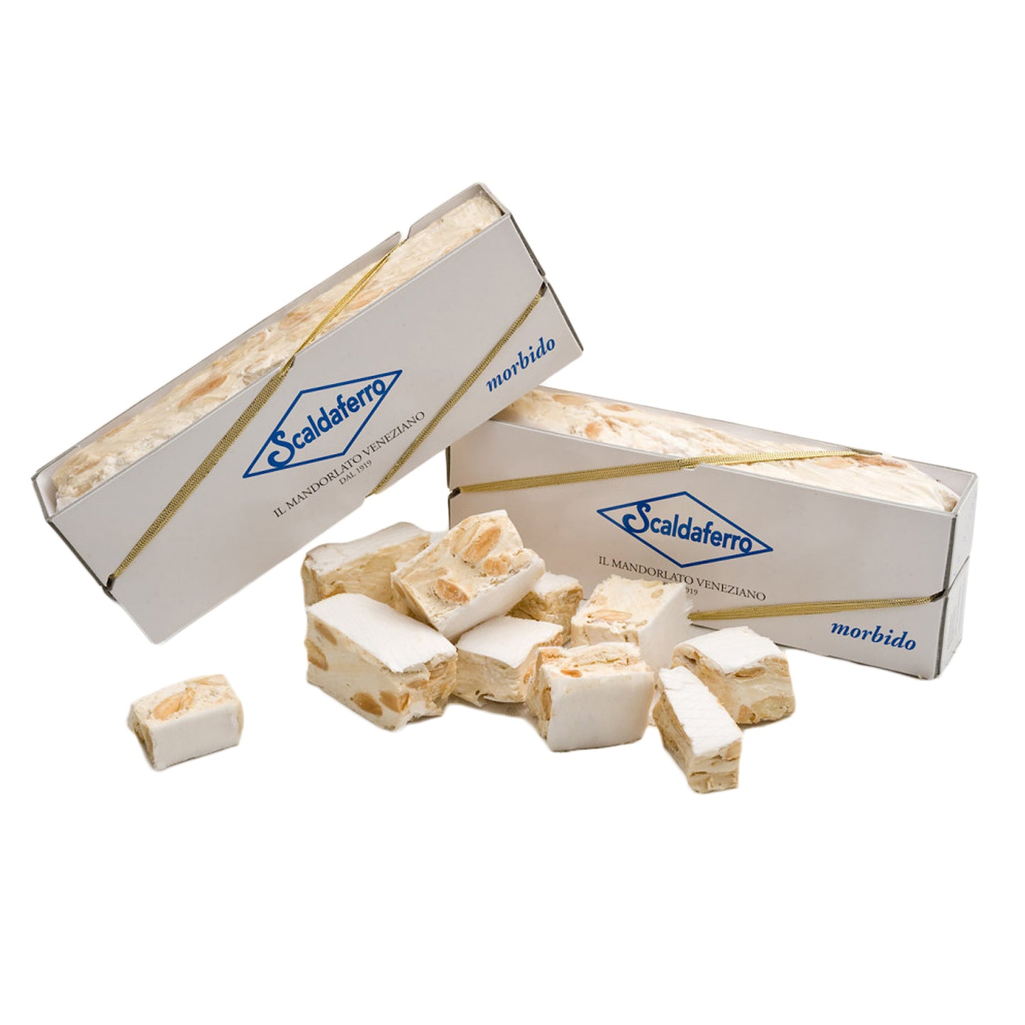 Scaldaferro Caramelo de turrón italiano suave hecho a mano artesanal (Torrone) con almendras 6.34 onzas 