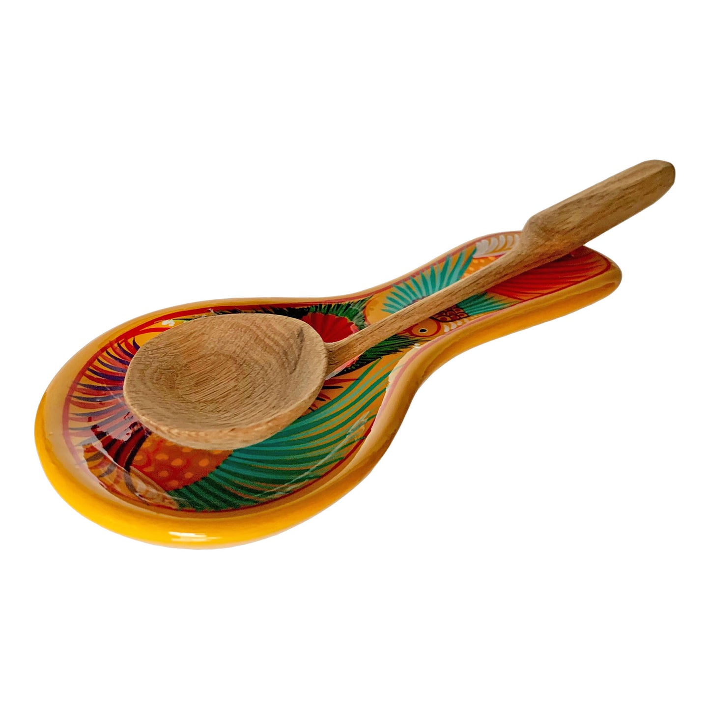 Mexican Hand Painted Ceramic Spoon Rest in White+Black or Yellow+Multi Color