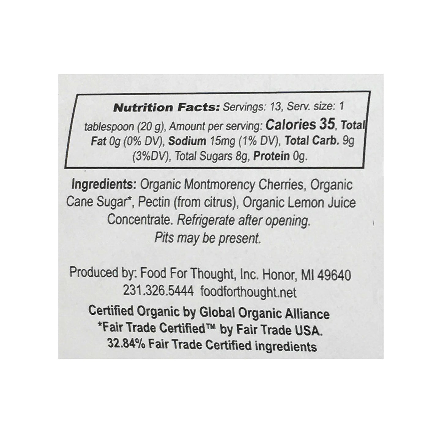 FOOD FOR THOUGHT Organic Tart Cherry Preserves, 9.5 Ounce