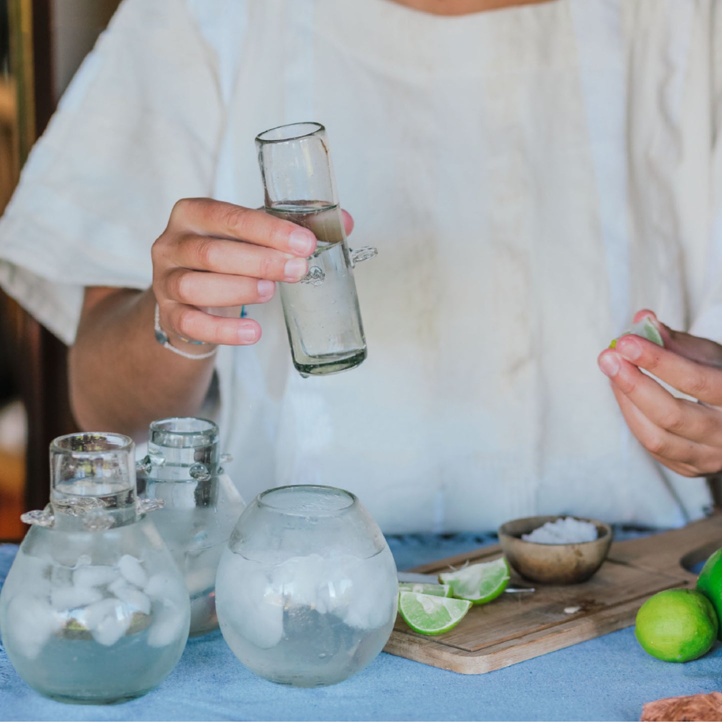 Hand Blown Tequila Shot Glass and Cooler | Vaso Tequilero Kit - Hand Made in Guatemala out of Recycled Glass  *This listing is for one kit*