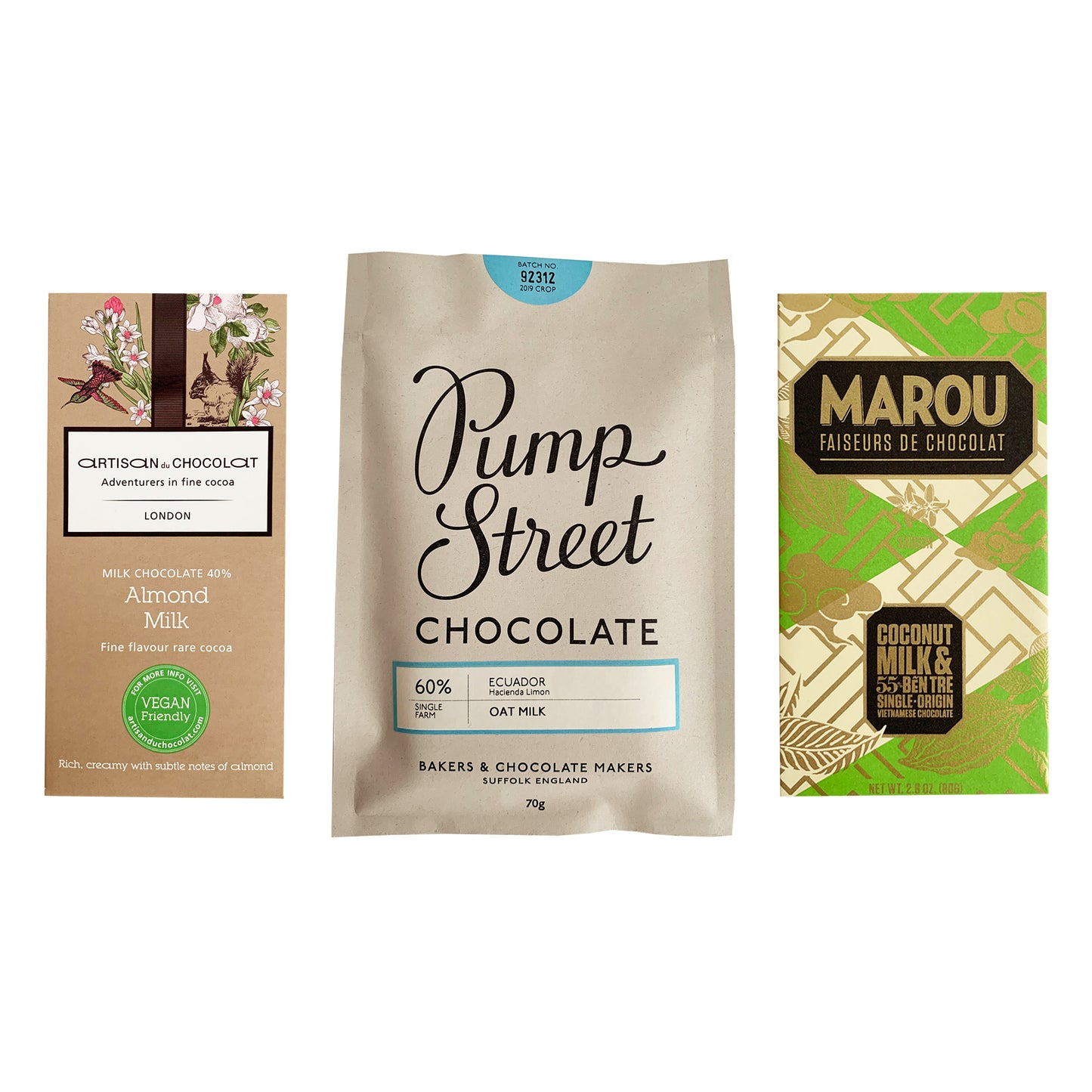 Paquete de barra de chocolate con leche vegana (incluye chocolate con leche de almendra, coco y avena) 3 artículos